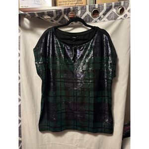 NWT Lauren Ralph Lauren Woman Plus Squined Plaid Cotton Blended Shirt Size 2X